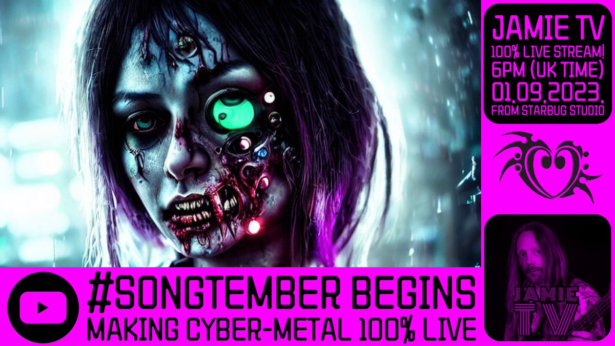 youtube.com/live/QeQ-ZQCyN… #Songtember begins! Click the link to set yourself a reminder for my intro show. I’m gonna dive straight in and start creating ball busting, face melting, #cybermetal 100% Live!!!! #cyberpunk #cyber-metal, #logicproforipad #iosmusic