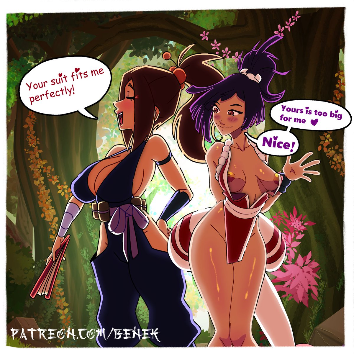 Mai &amp; Yuzuriha costume swap. 

BG ART by @Renna_Oj