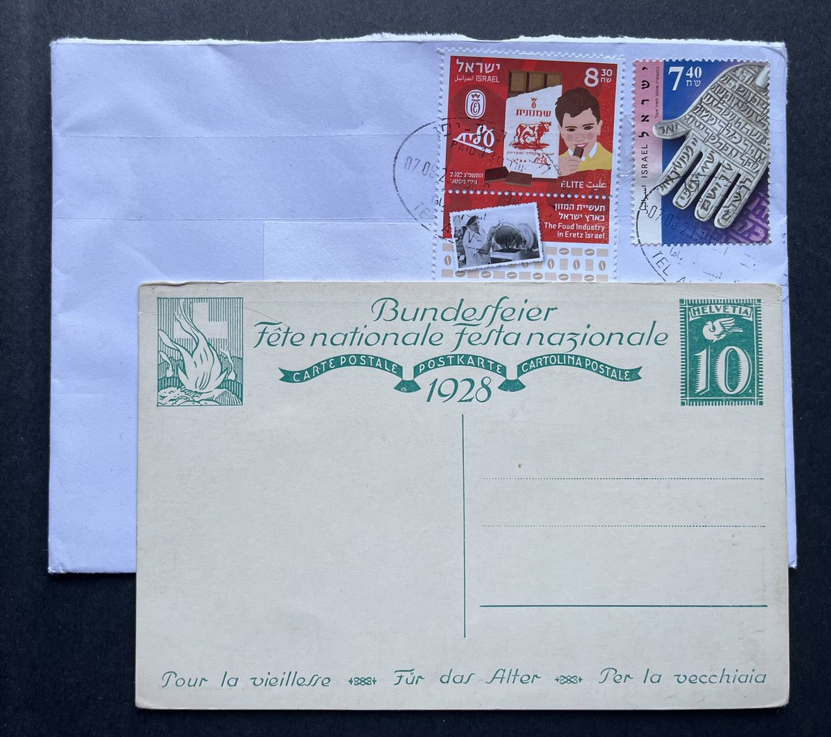 SwissPhilately's tweet photo. Thank you Lawrence @lbigfoot for this wonderful postal card!
Bundesfeier cards celebrated August 1st (Swiss National Day) and are the forerunners of the Swiss semipostal Pro Patria stamps. They were issued 1910-1937. 85 patriotic designs. Proceeds benefited various charities.🇨🇭 https://t.co/Wz8hupqCbG