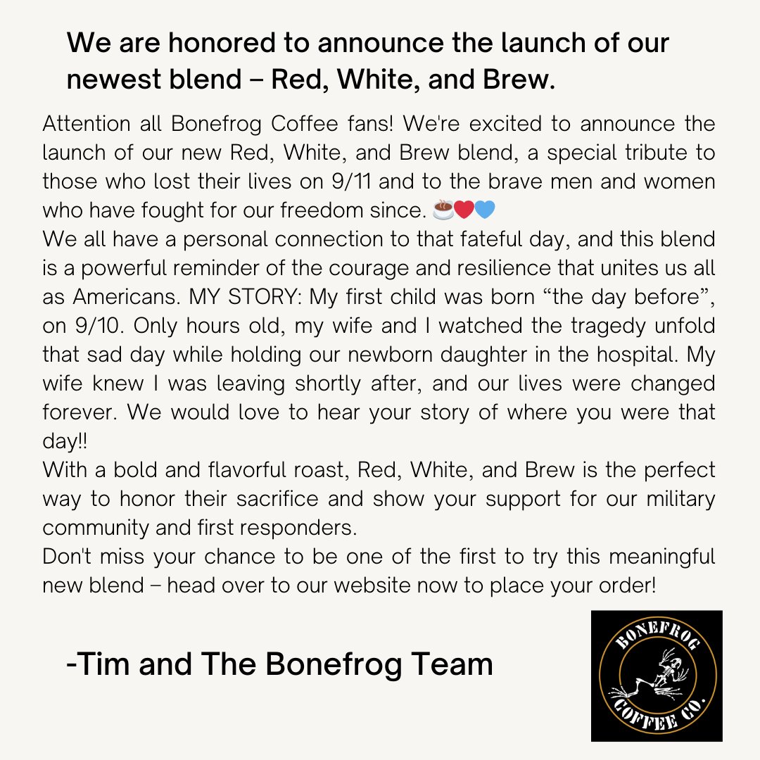 BonefrogCoffee's tweet photo. https://t.co/NWDZizmaz4
#BonefrogCoffee #RedWhiteAndBrew #NeverForget #Sacrifice #AmericanPride #USA https://t.co/dukN2GCJpv