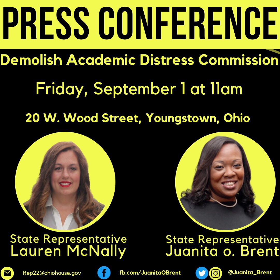 Join <a href="/lmcnallyytown/">Lauren McNally</a> and myself PRESS CONFERENCE about Ohio’s problematic ‘Academic Distress Commission’.. time to give the power back to <a href="/EastCleSchools/">East Cleveland City Schools</a> &amp; <a href="/YtownSchools/">Youngstown Schools</a> communities
