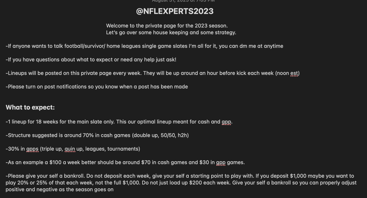 NFLEXPERTS2023's tweet photo. 2023 pinned tweet and your guide to success!! Please take a few minutes and read over. This is what you can expect and some advice and betting suggestions. This guide is extremely helpful for all to maximize profits! If any questions DM me! LETS GOOO!!!🏈🏈💰💰 https://t.co/wmjdIQDBaR