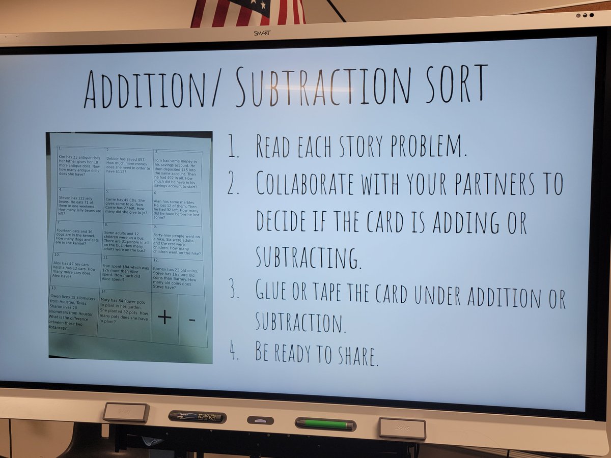 Mrs_JSexton's tweet image. Working in collaborative groups distinguishing between an addition or subtraction word problem. 

@DLE_Lions 

#livelaughloveleonetti
#hearouroar
#justgoodteaching