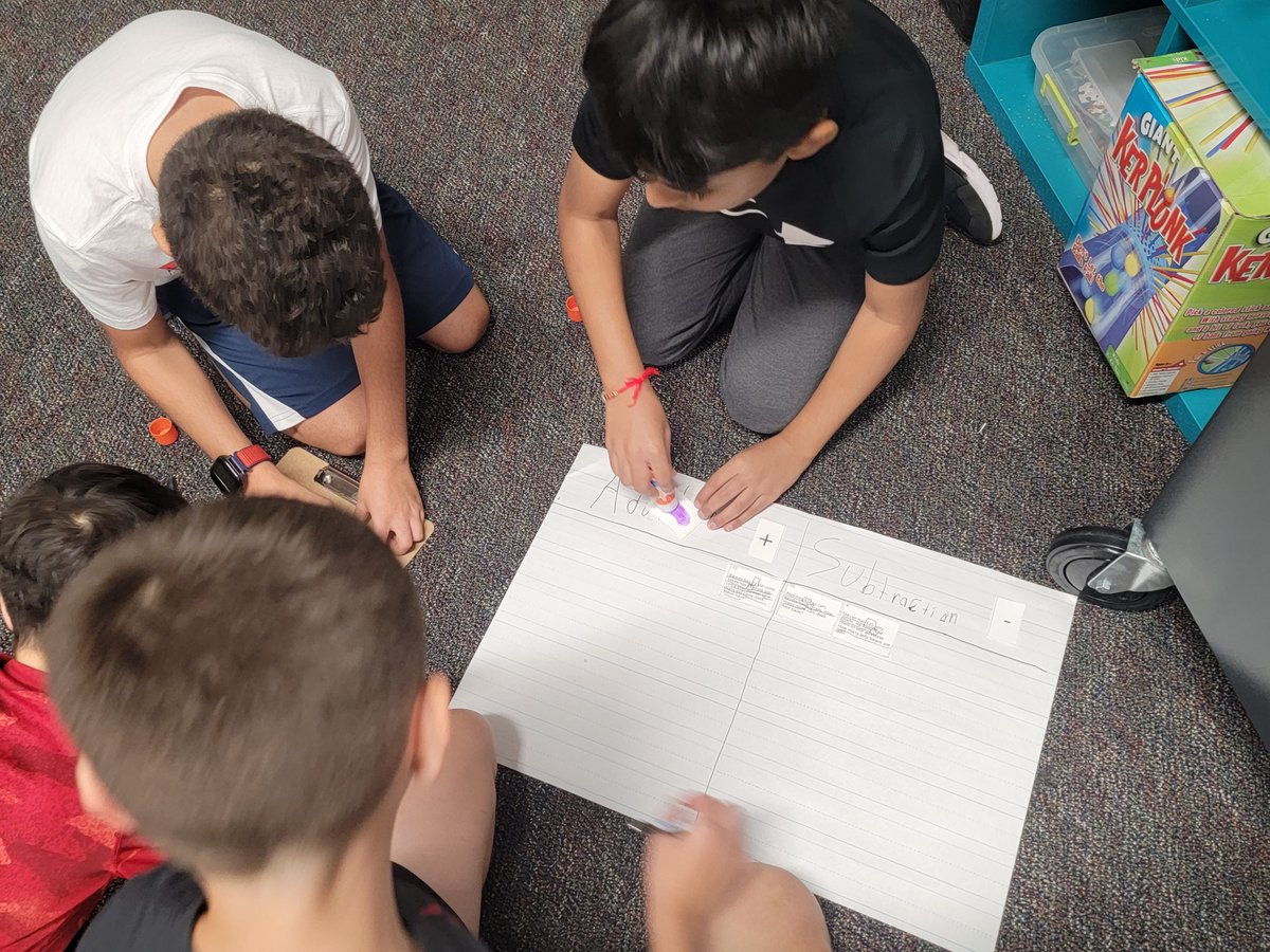 Mrs_JSexton's tweet image. Working in collaborative groups distinguishing between an addition or subtraction word problem. 

@DLE_Lions 

#livelaughloveleonetti
#hearouroar
#justgoodteaching