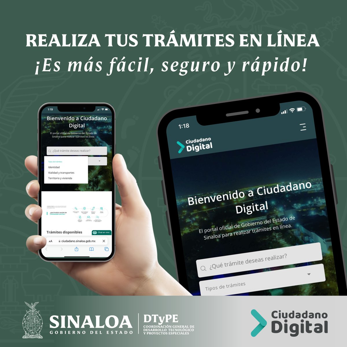 DigitalCdt21's tweet photo. Conoce todos los trámites que puedes hacer a través de Ciudadano Digital. 💻
#CGDTYPE #CiudadanoDigital #GobiernoDelEstadoDeSinaloa #TramiteEnLinea https://t.co/SzvXPOcMJg