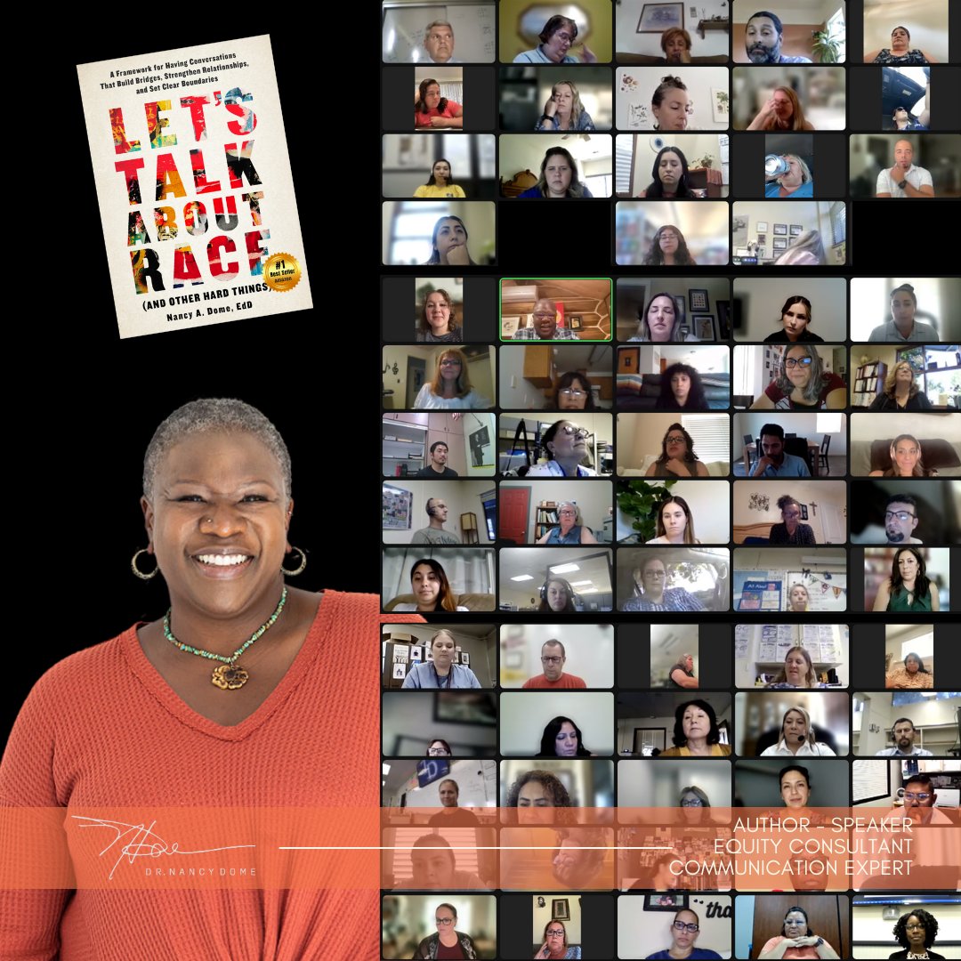 NancyDomeEdD's tweet photo. Celebrating the success of another of Dr. Nancy Dome's Book Studies! Nearly 100 participants explored insights from "Let's Talk About Race" and ignited conversations that drive change. Thank you Dr. Dome for guiding us on this empowering journey.  #CompassionateDialogue https://t.co/7j1KWyAdhL
