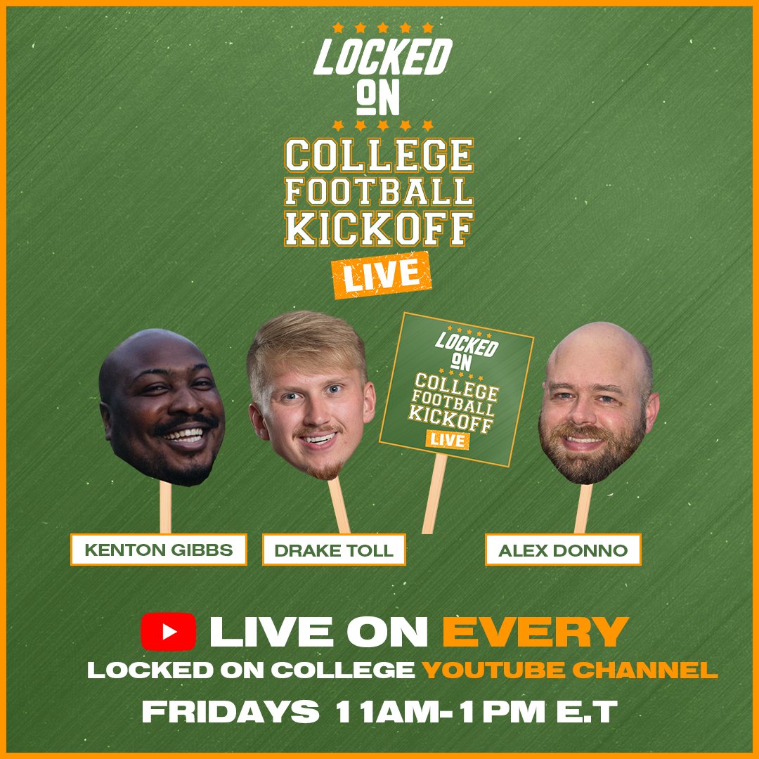 Locked On Podcast Network (@lockedonnetwork) on Twitter photo Oh, we are excited for this
COMING TO YOU LIVE Fridays on EVERY Locked On College Podcasts' YouTube Channel, it's Locked On College Football Kickoff Live with <a href="/drakectoll/">drake c. toll, party animal.</a> <a href="/TGIF_Kenton/">Kenton Gibbs</a> & <a href="/AlexDonno/">Alex Donno</a>!
Analysis, predictions for the Saturday ahead. Plus insight from other college Oh, we are excited for this
COMING TO YOU LIVE Fridays on EVERY Locked On College Podcasts' YouTube Channel, it's Locked On College Football Kickoff Live with <a href="/drakectoll/">drake c. toll, party animal.</a> <a href="/TGIF_Kenton/">Kenton Gibbs</a> & <a href="/AlexDonno/">Alex Donno</a>!
Analysis, predictions for the Saturday ahead. Plus insight from other college