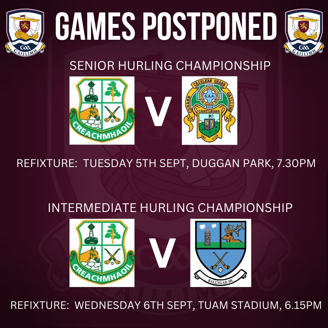 Galway_GAA's tweet photo. Following the untimely death of Frank Healy RIP, @CraughwellGAA, a number of fixtures are postponed. We extend our condolences to Breege &amp; the Healy family on Frank's passing &amp; also to all at Craughwell GAA. Ar dheis Dé go raibh a anam.🕯️ https://t.co/SQ7y4XmY0k