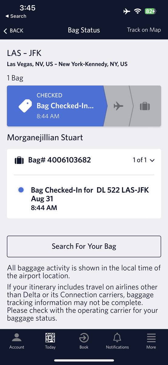 MorganeStuart's tweet photo. @delta I am on my flight and found out from chat that my bag never made it to New York. I travel to Vegas every week and am home for 3 days and NEED my bag. Why even have sky proiority if it doesn’t mean anything https://t.co/5VwhUtzZXg