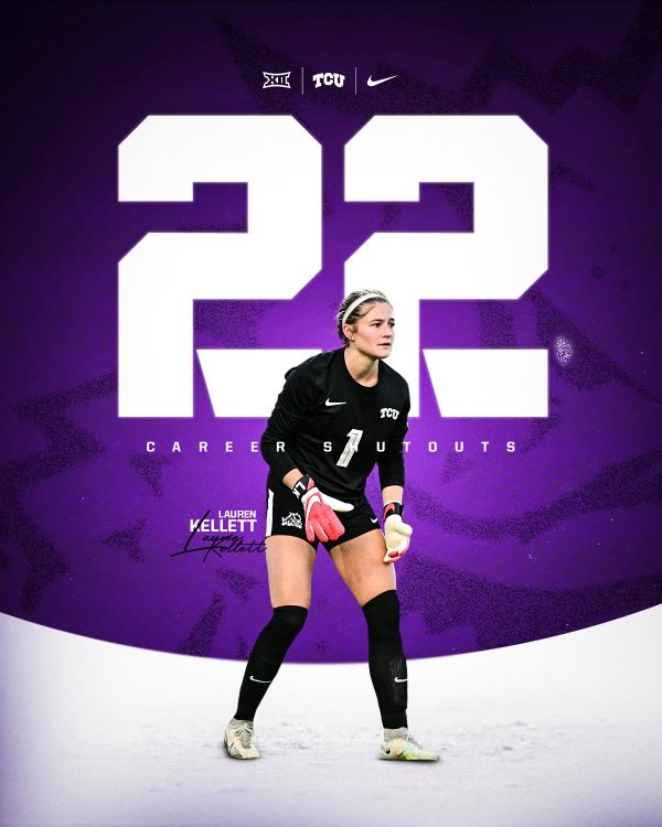 TCUSoccer's tweet photo. 𝐋𝐚𝐮𝐫𝐞𝐧 𝐊𝐞𝐥𝐥𝐞𝐭𝐭 - TCU’s All-Time Shutout Leader

#FIGHT | #GoFrogs https://t.co/6OiD7101Uh
