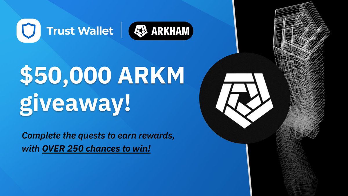 TrustWallet_Fil's tweet image. Ang #TrustWallet ay nag-partner kasama ang #Arkham upang magdala sa inyo ng isang exclusive quest campaign, na may $50,000 na halaga ng $ARKM na maaring mapanalunan! 🚀

Sundan lang ang rules dito: 👇