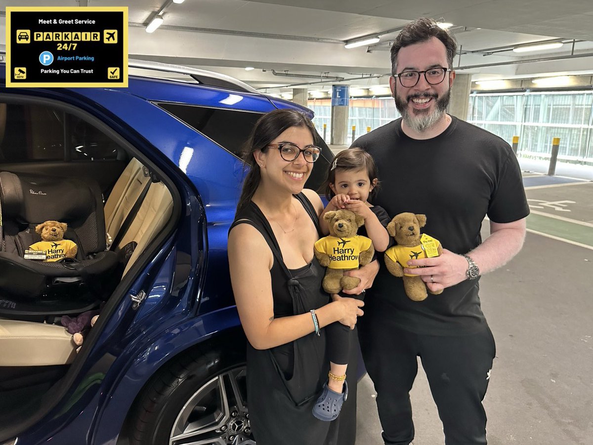 parkair247's tweet photo. Harry Heathrow Triplets 🧸 greeting this lovely family upon return to @HeathrowAirport ! Premium wash also carried out by the team 🧽💦 Thank you for booking with us, We hope to see you again soon! 😍🧸🚘✈️ https://t.co/4X8C5SOYlX