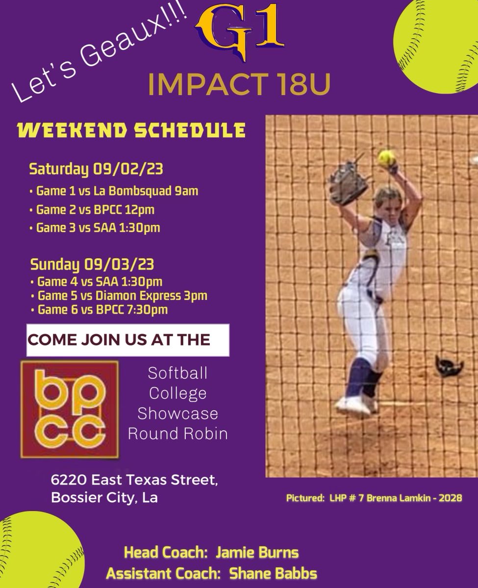 g1impact1's tweet photo. G1 Impact 18u is starting their fall season with the BPCC Cavaliers this weekend. Come join us! #g1impactrecruiting #g1impactshowcase #getrecruited https://t.co/Ch9zH7nv18