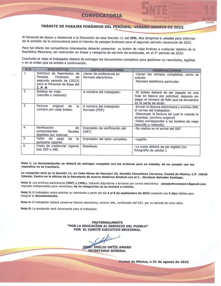 secc11cdmx's tweet photo. CONVOCATORIAS DE PASAJES FORÁNEOS . https://t.co/nql89rpIwl