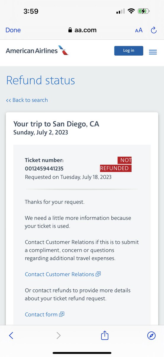 AshleyNaubert's tweet photo. American Airlines didn’t refund my flights that were unused due to a 12+ hour delay, missed connection &amp; no available flights for several days. Forced to get a rental car &amp; are not refunding any of what they promised. Wait 14 business days as suggested Please help @AmericanAir https://t.co/PSIWKTniAM