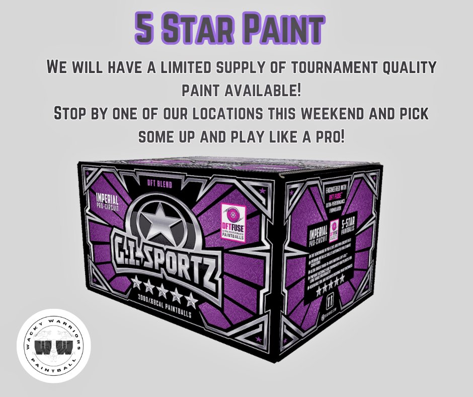wackywarriors's tweet photo. 👉 If you are looking to use best quality paint head over to either of our locations this weekend and pick some up❗
✴ Saturday and Sunday 10 to 5pm 
✴No reservation required for open play.
✴Private Parties Available. Book online at https://t.co/SGvsTWXAkY or 📞314 518 4436 https://t.co/vNr0kEnsvS