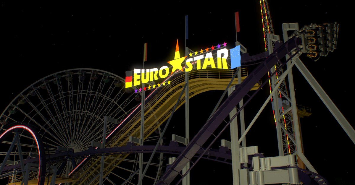 coastercraft24's tweet photo. Current progress on Eurostar. Big thanks to @KohlerCoaster for the amaaaaazing custom trains and J-Coasters for the sign! @nolimitscoaster https://t.co/mhC6L9mewH
