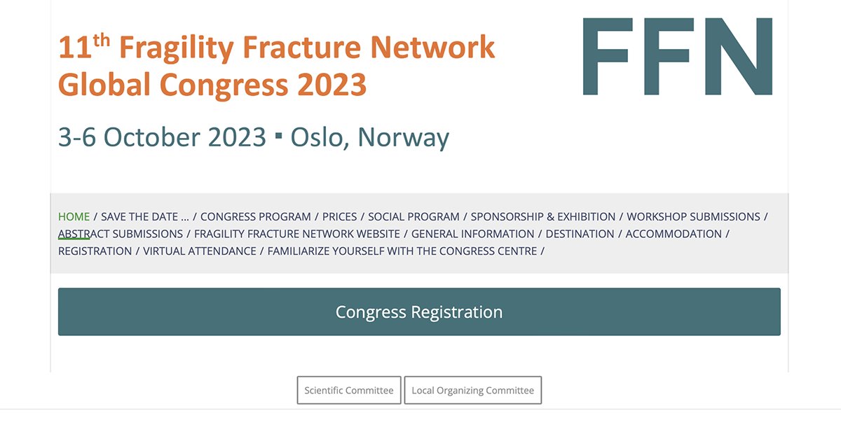 bonehealthBHOF's tweet photo. The 11th Fragility Fracture Network Global Congress topics will cover acute multidisciplinary care of fracture patients, rapid rehabilitation, secondary prevention of new fractures &amp; forming national alliances. Learn more &amp; register here: https://t.co/0OZ6Uma1KX https://t.co/TqHjhbNJ8j