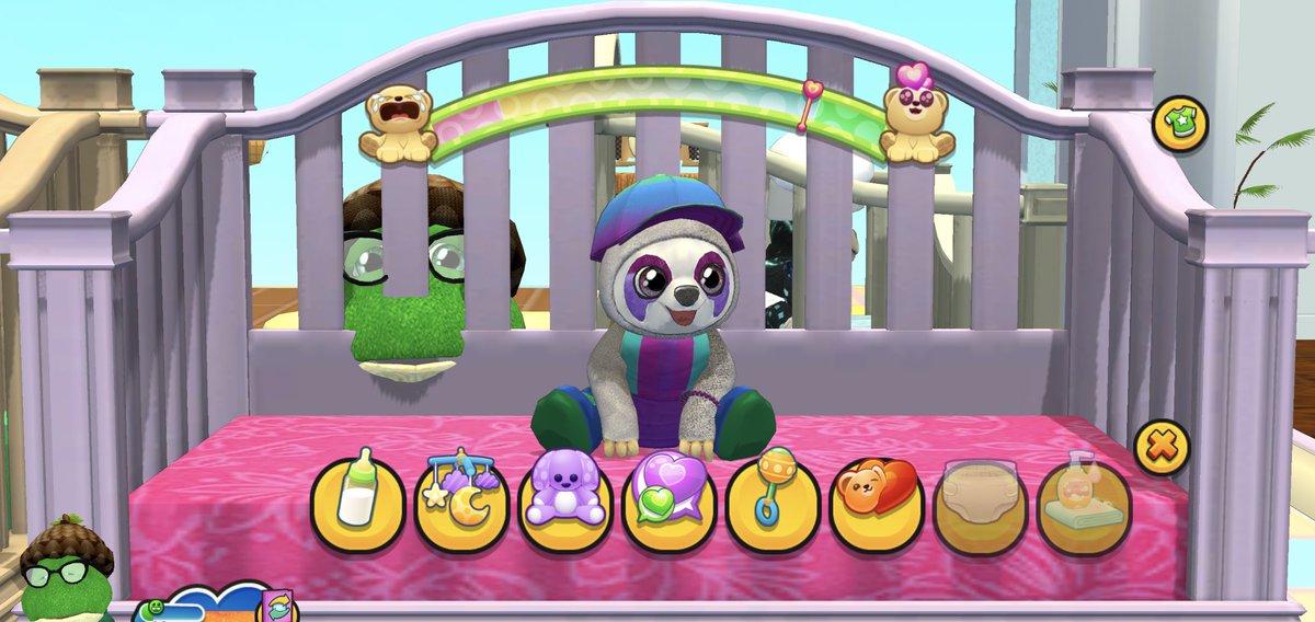 webkweenz's tweet photo. Oh no! My @webkinz Frank was a bit too excited to play with his baby, and he got his head stuck in the crib! Can somebody bring me some butter from the Great Cake Cookoff to slide him out? https://t.co/kElHQt53gA
