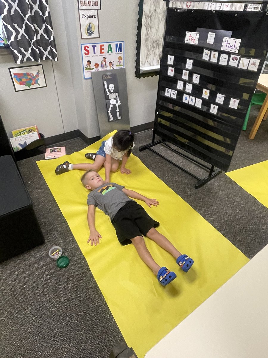 Not a lot of things more fun than labeling your teacher…then getting to draw yourself life size and label your paper body! #CarrollISD #OldUnionES