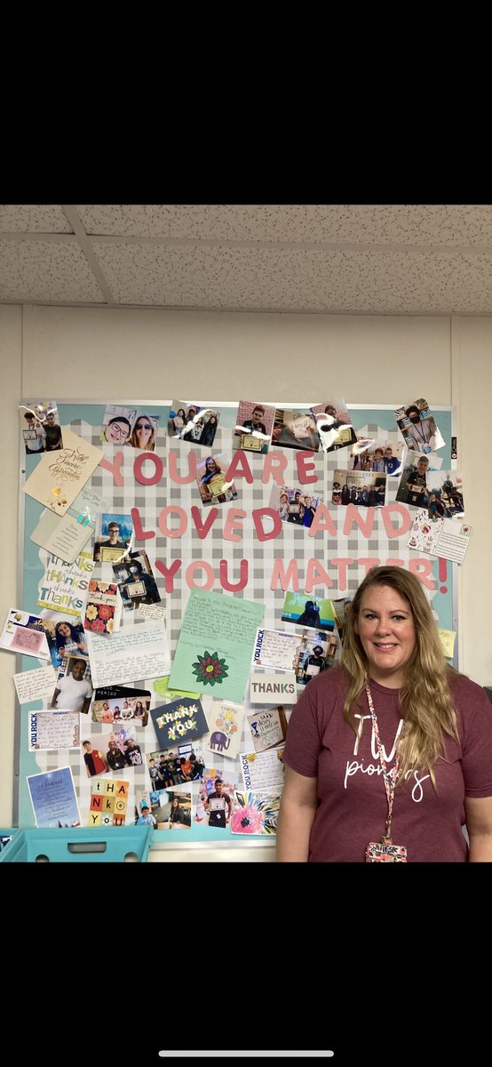 KellyBrod6's tweet photo. Day 11 - Today I am thankful for this wonderful teacher.  She strives to build relationships with her students and lets them know that she truly cares about them.  Her bulletin board says “You are loved and you matter.” Simply the best! #watchmmjhlead https://t.co/8wnTKTHba8