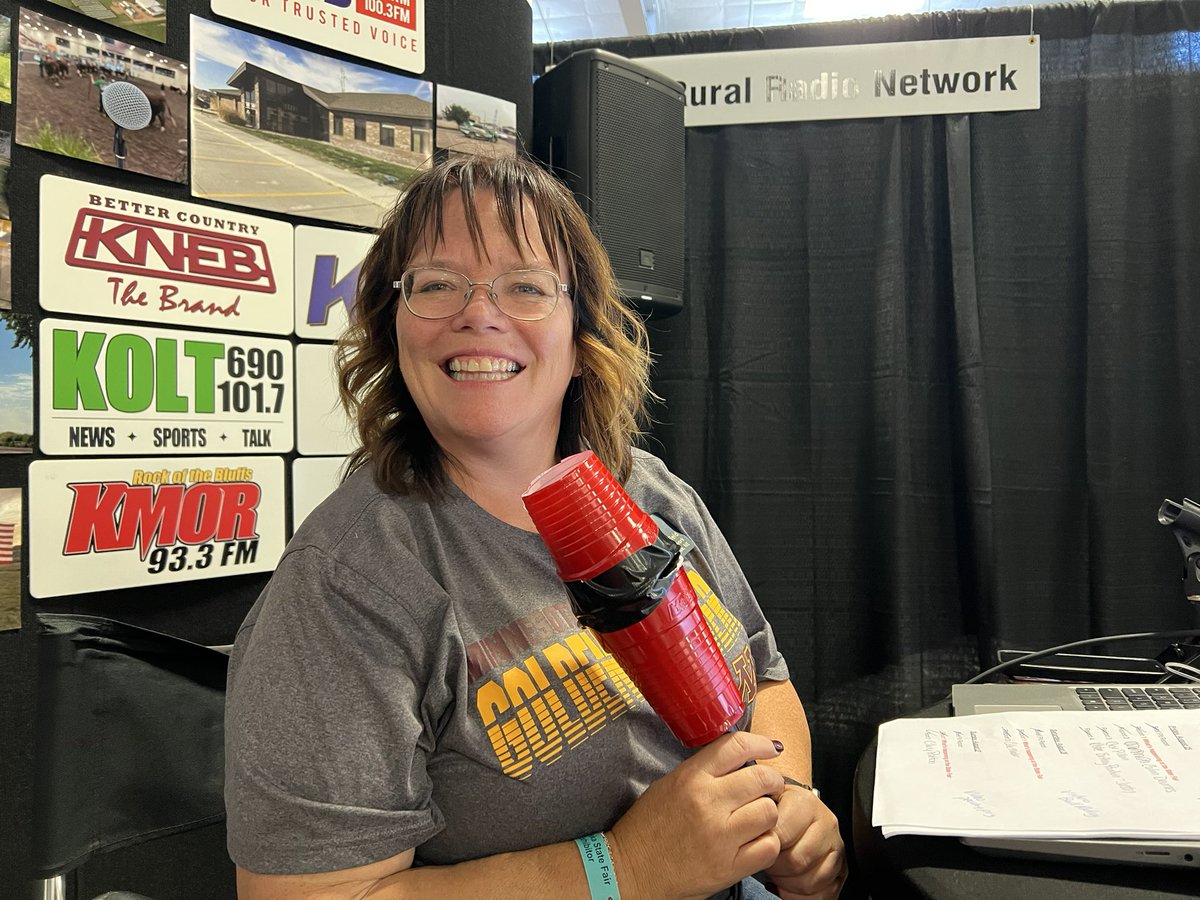 JoanRuskamp's tweet photo. @firefighter89 is quite innovative with solo cups in reducing background noise during interviews at the state fair. #innovation #nebraskastatefair @krvn @fair_nebraska https://t.co/4FCfLAiMmi