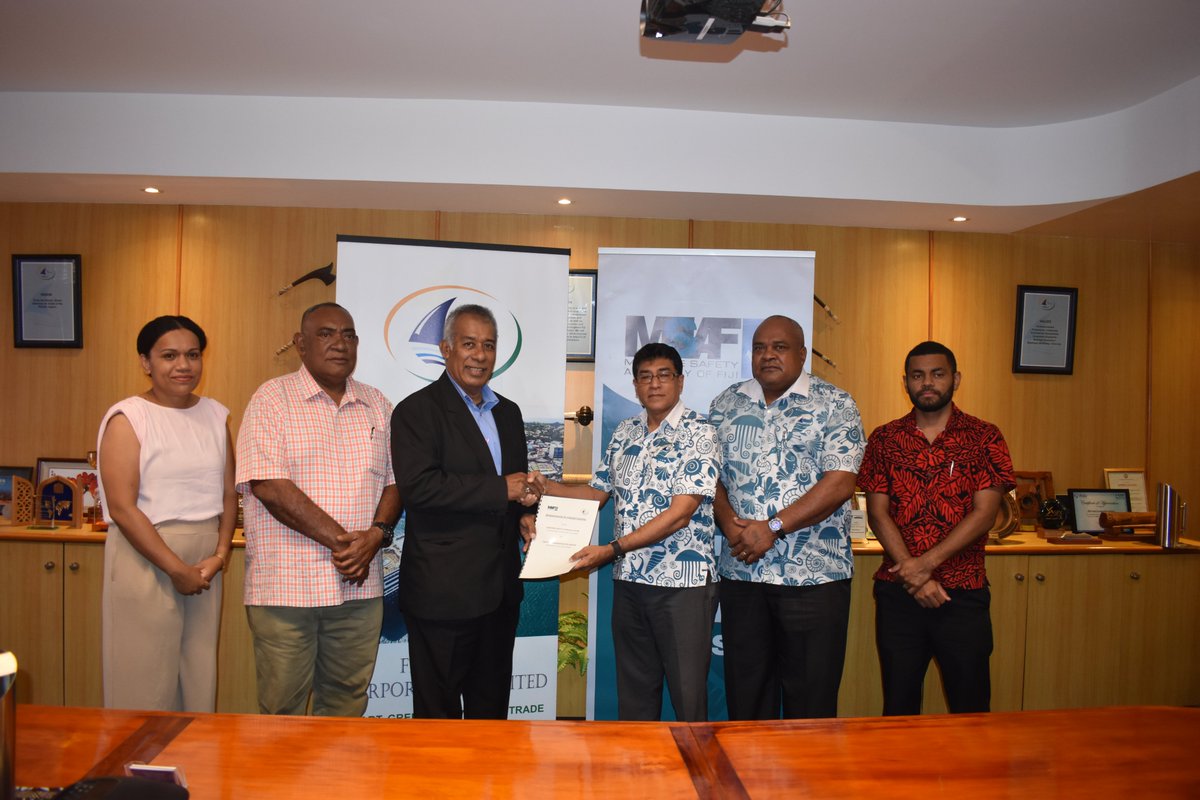 'Exciting day as Fiji Ports Corp (@FijiPorts) and Maritime Safety Authority of Fiji (@MSAF_Official) join forces through an MOU signing! Collaboration sets sail for safer and more efficient maritime operations. 🚢🌊 #FijiPortsMSAF #MaritimePartnership'
