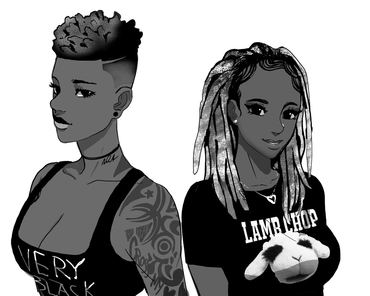 Sisters.  Hmmm, I have an idea. 💡
#BlackWomen #locs #blackmanga #manga #characterdesign #practice