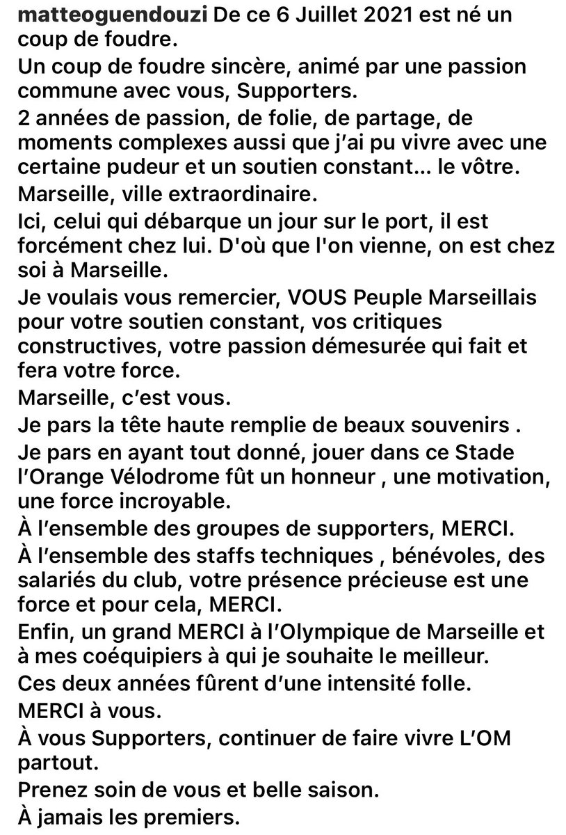 Le très beau message d'adieu de Mattéo Guendouzi sur Instagram 🥹💙
