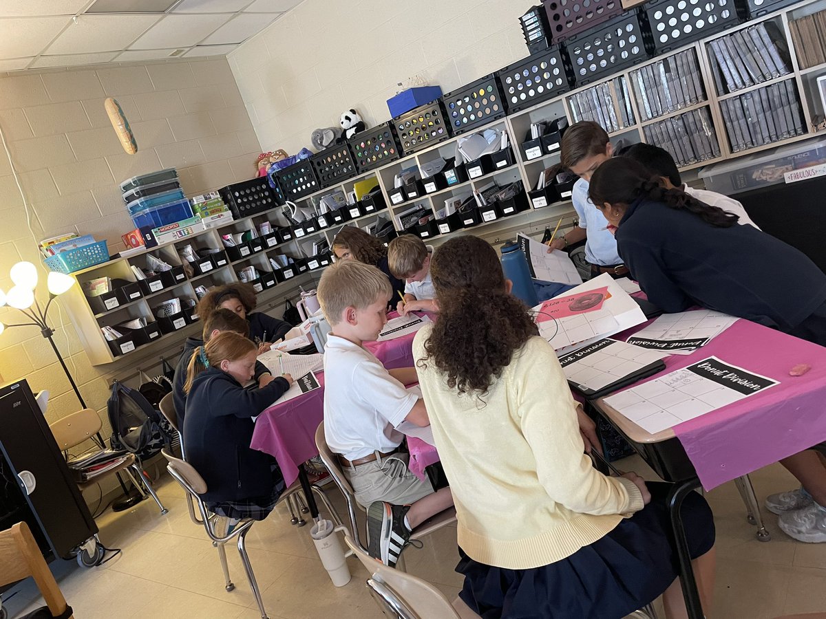 naughton93's tweet photo. @merrolhydehawks practicing division and collaborating with their groups at the Naughton Donut Shop.  I love the Math vocabulary I hear during their discussions😍 https://t.co/n1DfwBquU9