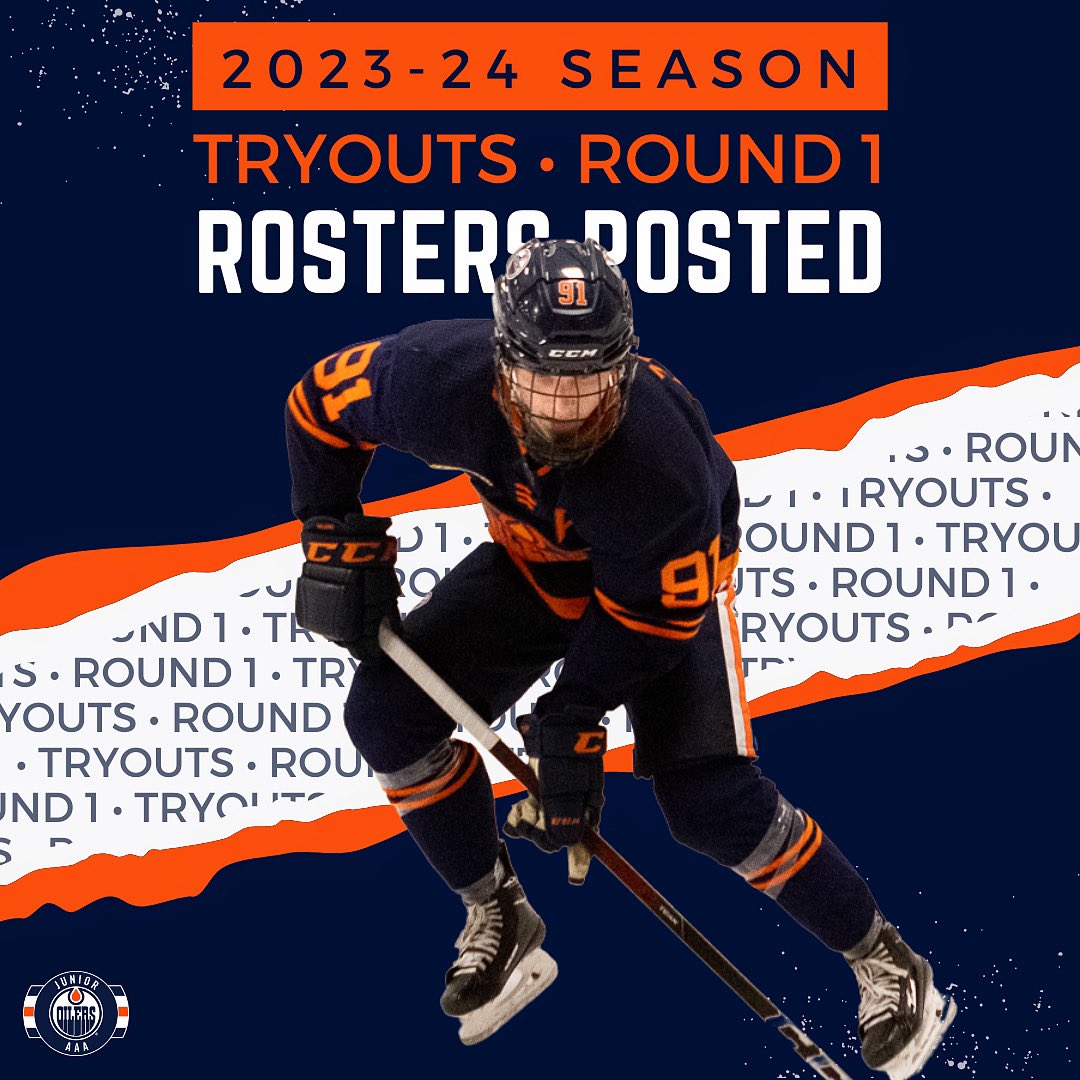Rosters for the first round of tryouts have been posted. 

🔗 Head to JuniorOilers.ca/tryouts for schedules and rosters. 

See you next week. 

#BeAnOiler | #aehl | #hockeyedm