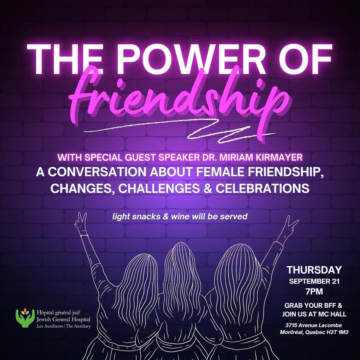 So looking forward to speaking at this event in support of The Jewish General Hospital here in Montreal. Funds raised from this special evening will be directed to the Obstetrics &amp; Gynecology department.