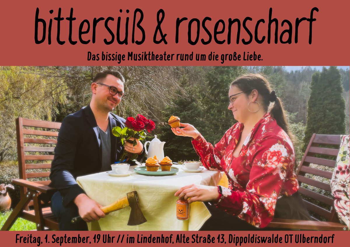 MeinKlang_Ens's tweet photo. Nur noch ein Tag!

Am 1. September führen Katja und @ManuelWolfDD ihr Programm "bittersüß und rosenscharf" im Lindenhof in Dippoldiswalde OT Ulberndorf auf. 19 Uhr geht's los.

Seid ihr dabei?

#Dippoldiswalde #Ulberndorf #Sachsen #Konzert #Musiktheater #Kultur https://t.co/48iaQfrZQG