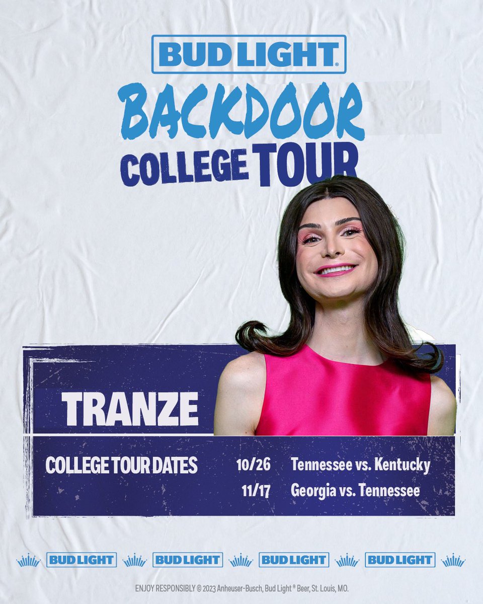 Get ready for the #BudLight Backdoor College Tour.  Featuring Tranze and a  special backdoor guest.  

Come out and meet the @BudLight marketing interns back on campus!

#BoycottBudLight 
#BoycottAnheuserBusch