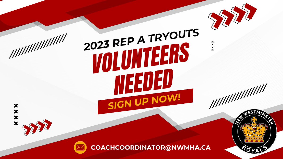 We're seeking volunteers to support the upcoming Rep A tryouts scheduled for September 4th to 10th. If you can contribute by running on-ice drills, supervising scrimmage benches, or managing time/scorekeeping, please contact coachcoordinator@nwmha.ca #newwestroyalsmha