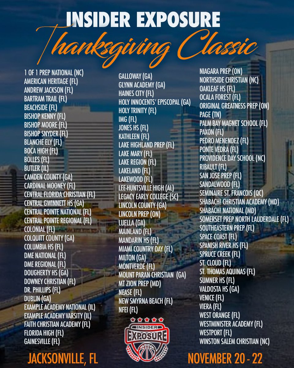 Literally every single one of these players will be with us at the InsiderExposure.com Thanksgiving Classic Nov. 20-22!! 

Plus all of the amazing out of state talent!!