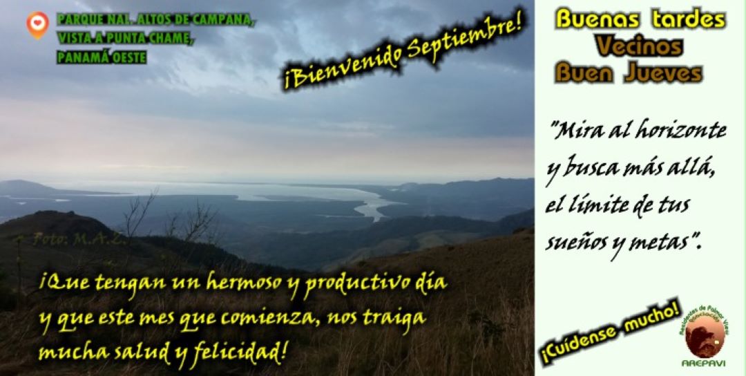 residpalmarview's tweet photo. Vecinos #BuenJueves. #AdiosAgosto. "Mira el horizonte y busca más allá el límite de tus sueños y metas". Cuídense mucho. 🙏 por #Panamá 🇵🇦#JuntosPorLaPaz 💪 https://t.co/CJf4akrpOt