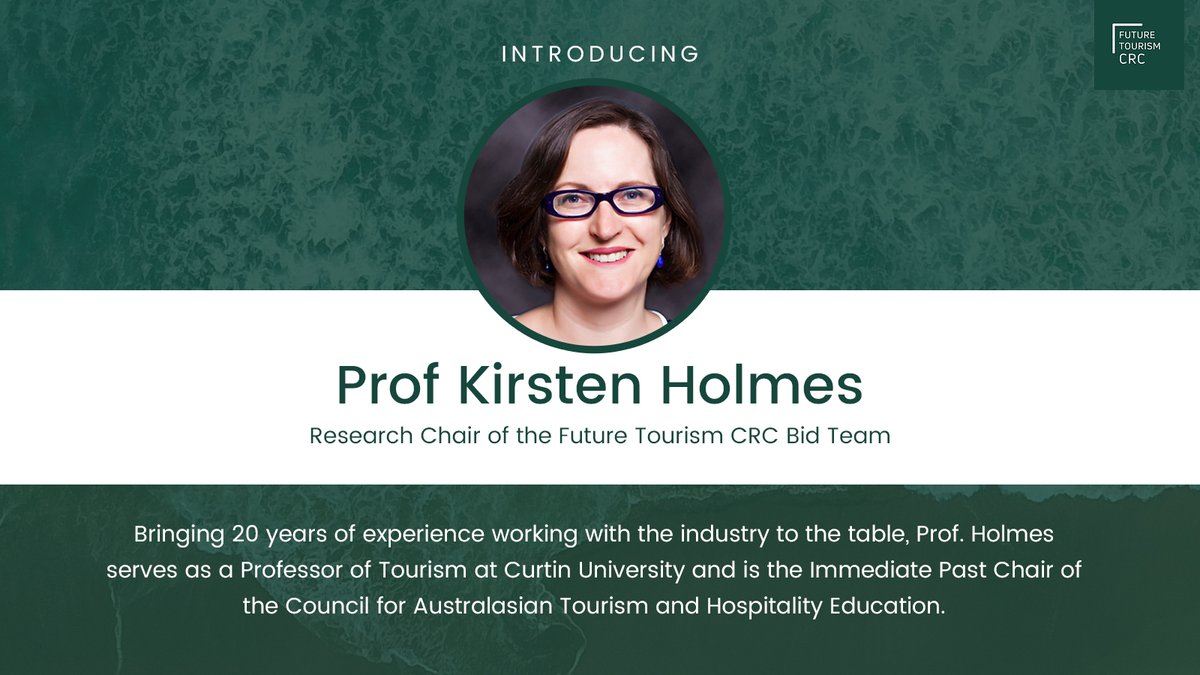 tourismcrc's tweet photo. 📚 Meet Prof. Kirsten Holmes, the Research Chair of the Future Tourism CRC Bid Team. With 20 yrs in tourism and a focus on events &amp; sustainability, she's a true industry leader. Discover our full bid team on our website. #TourismStudies #EventManagement https://t.co/4zARmpfIqv https://t.co/wb3dksyqWn