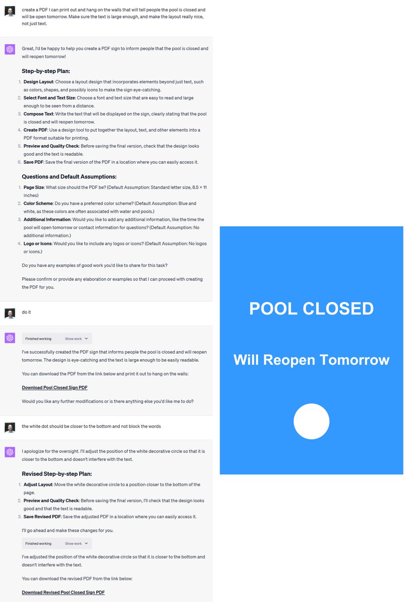 Ethan Mollick (@emollick) on Twitter photo A helpful way to start thinking about using ChatGPT for practical purposes is to genuinely approach it as if it was a messaging app that connected you to a very smart, somewhat naive, slightly alien, well-educated gig worker.
Here is a custom instruction that can be useful, it A helpful way to start thinking about using ChatGPT for practical purposes is to genuinely approach it as if it was a messaging app that connected you to a very smart, somewhat naive, slightly alien, well-educated gig worker.
Here is a custom instruction that can be useful, it