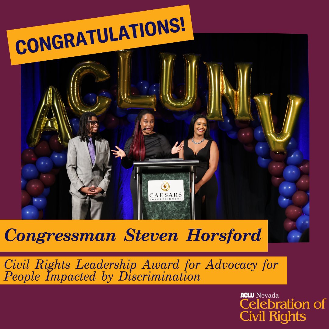 Congratulations to Congressman <a href="/StevenHorsford/">Steven Horsford</a> for receiving our Civil Rights Leadership Award for Advocacy for People Impacted by Discrimination🏆We were honored to present this award to Congressman Horsford's family on his behalf #CelebrationOfCivilRights #ACLUNVAnnualEvent2023