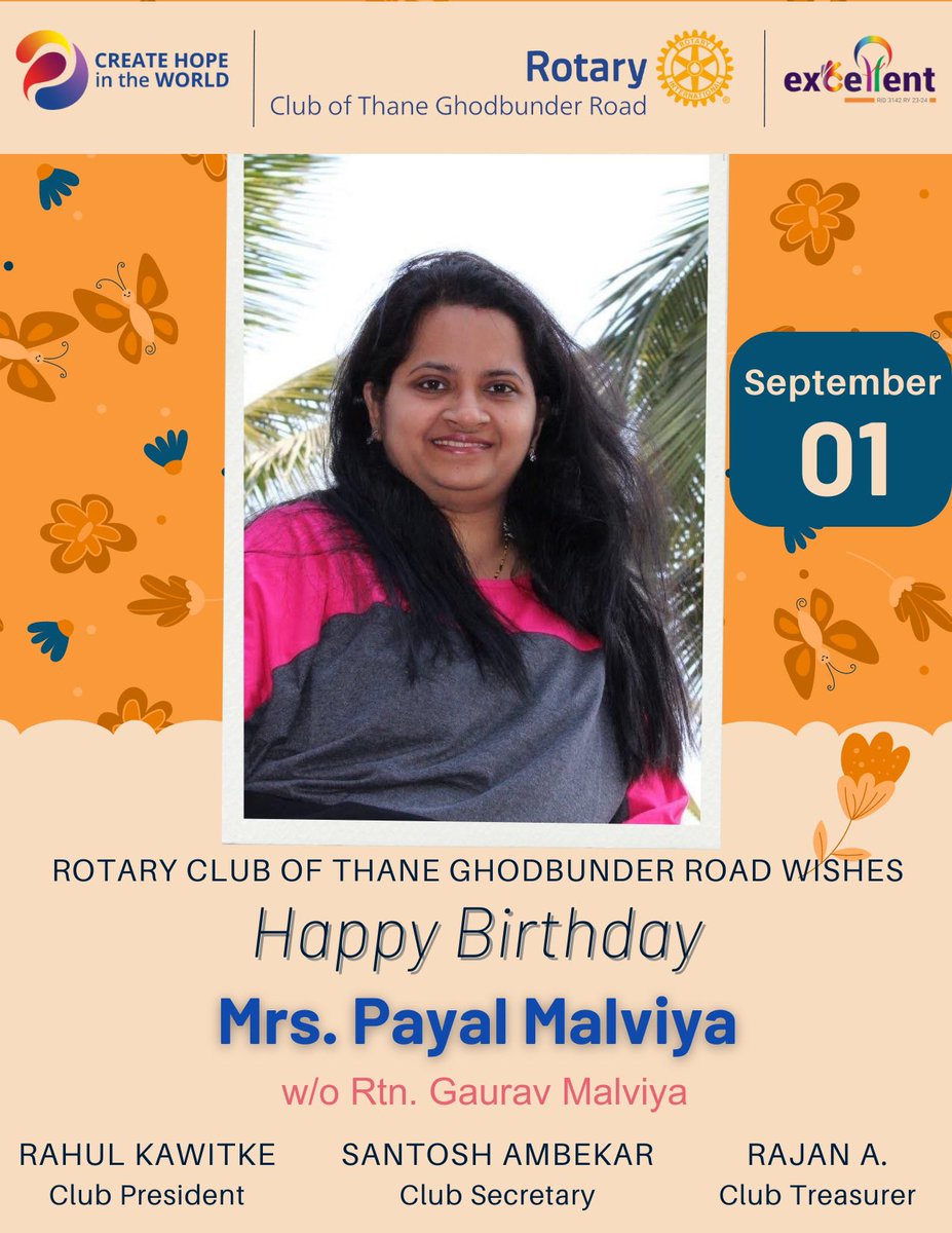 Happy birthday, Mrs. Payal Malviya(wife of Rtn. Gaurav Malviya)!

#rotary #ghodbunderroad #thane #ghodbunder #rotaryinternational #rotaryclub #district3142 #leaders #rotaryindia #excelletrotary #excellent #wearepeopleofaction #rctgbr #rotaryfamily #birthday #rotarybirthdays
