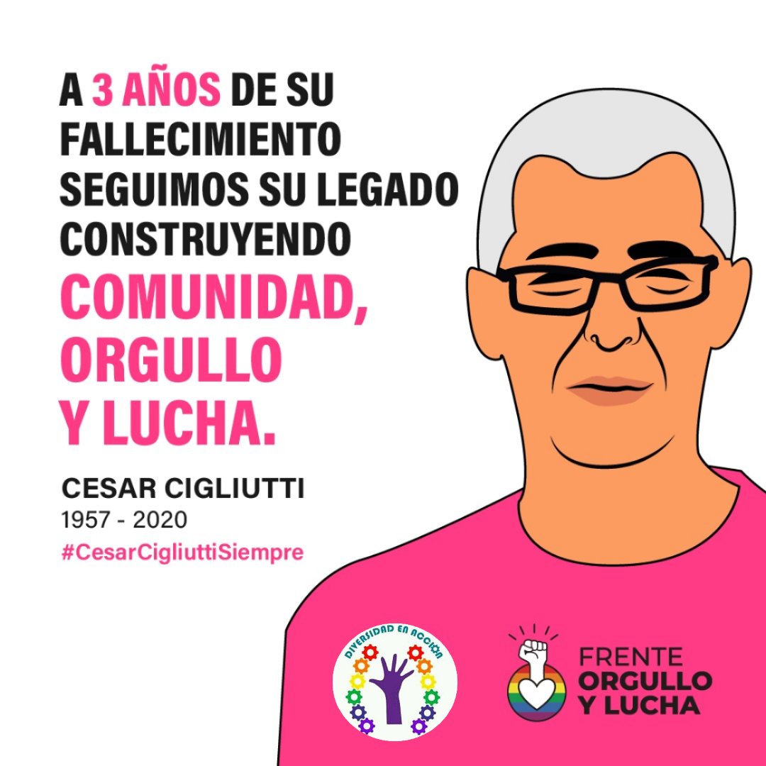 #CesarCigliuttiSiempre
#CesarCigliuttiPresente, ahora y siempre!
#CesarCigliutti
#TigreLGBTIQ
#ArgentinaLGBTIQ
#DiversidadenAcción 
#OrgulloyLucha
#FrenteOrgulloyLucha