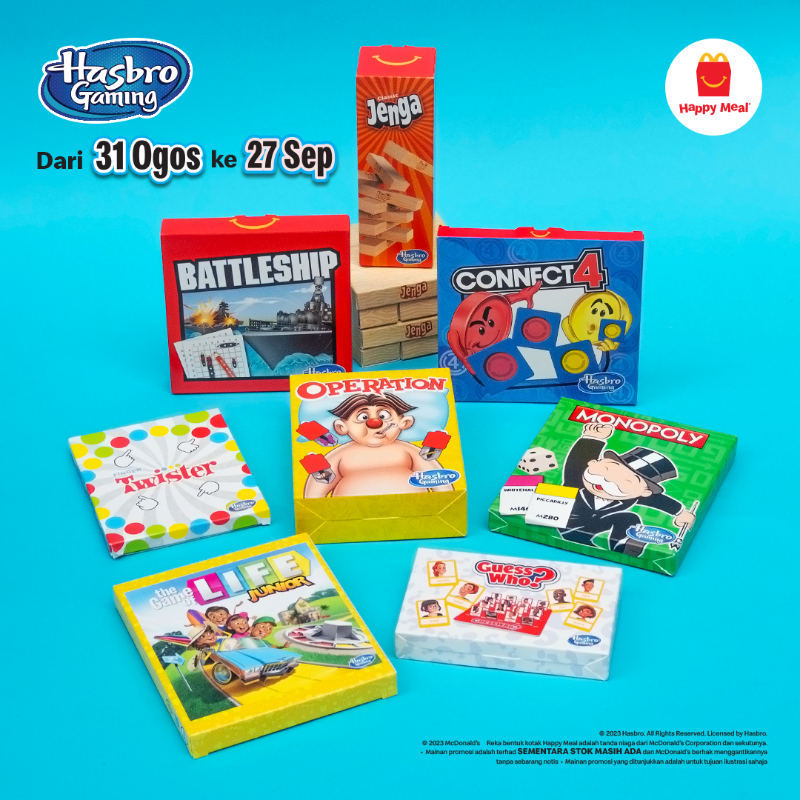 McDMalaysia's tweet photo. Menang atau kalah, cipta memori bersama rakan dan keluarga dengan koleksi klasik permainan Hasbro. 🎲 Sebelum mula, pilih team ikut suka!

Dapatkan kesemua 8 permainan PERCUMA dengan Happy Meal. Pesan sekarang di restoran McD, Bawa Pulang, McDelivery atau melalui Pandu Lalu.