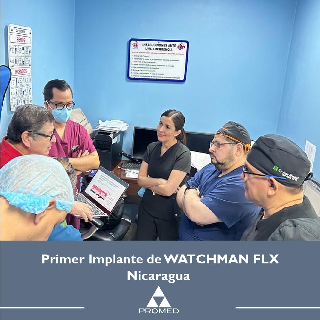 PromedRegional's tweet image. Primer implante en Nicaragua, de WATCHMAN FLX (Dispositivo para cierre de la Orejuela Auricular Izquierda).

Contamos con la participación del Dr. Marcos Arguello, Dr. Milton Guevara, Dra. Adriana Murillo y personal del Hospital Bautista.
#Promed #ElProcesodeInnovar #Nicaragua