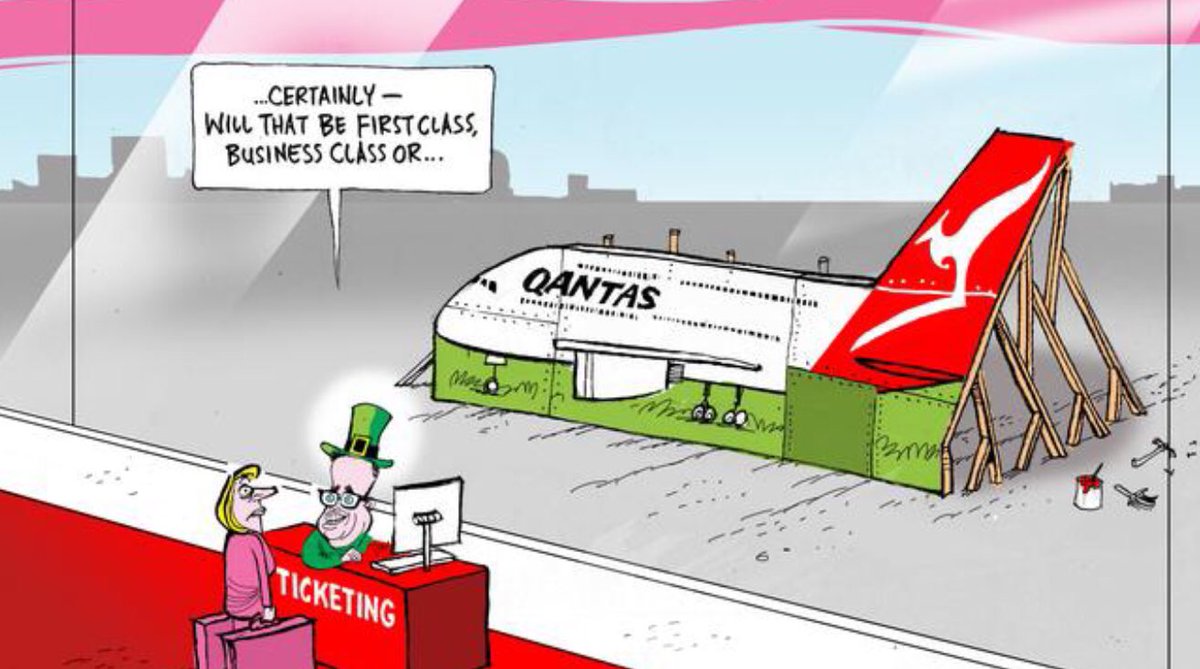 daved01973's tweet photo. Cartoonist Warren Brown Bang On ✅ Qantas Taking The Piss Selling Tickets For Flights That Never Happened #Ghostflights #LyingLepracaun #Qantas #DailyTelegraph #ACCC https://t.co/JDaDoFzgsK