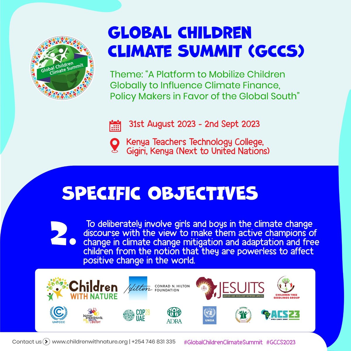 JENA_Africa's tweet photo. 🌎✨ Empowering Tomorrow's Climate Leaders! Join us at #GCCS2023 as we:
1.Amplify kids' voices on climate impact. 🗣👧👦
2.Ignite kids as climate champions. 🌟🌏
#Youth4ClimateAction #ChampioningChange
#GlobalChildrenClimateSummit #GCCS2023 #ACS2023 https://t.co/ZDC0lGiKzM