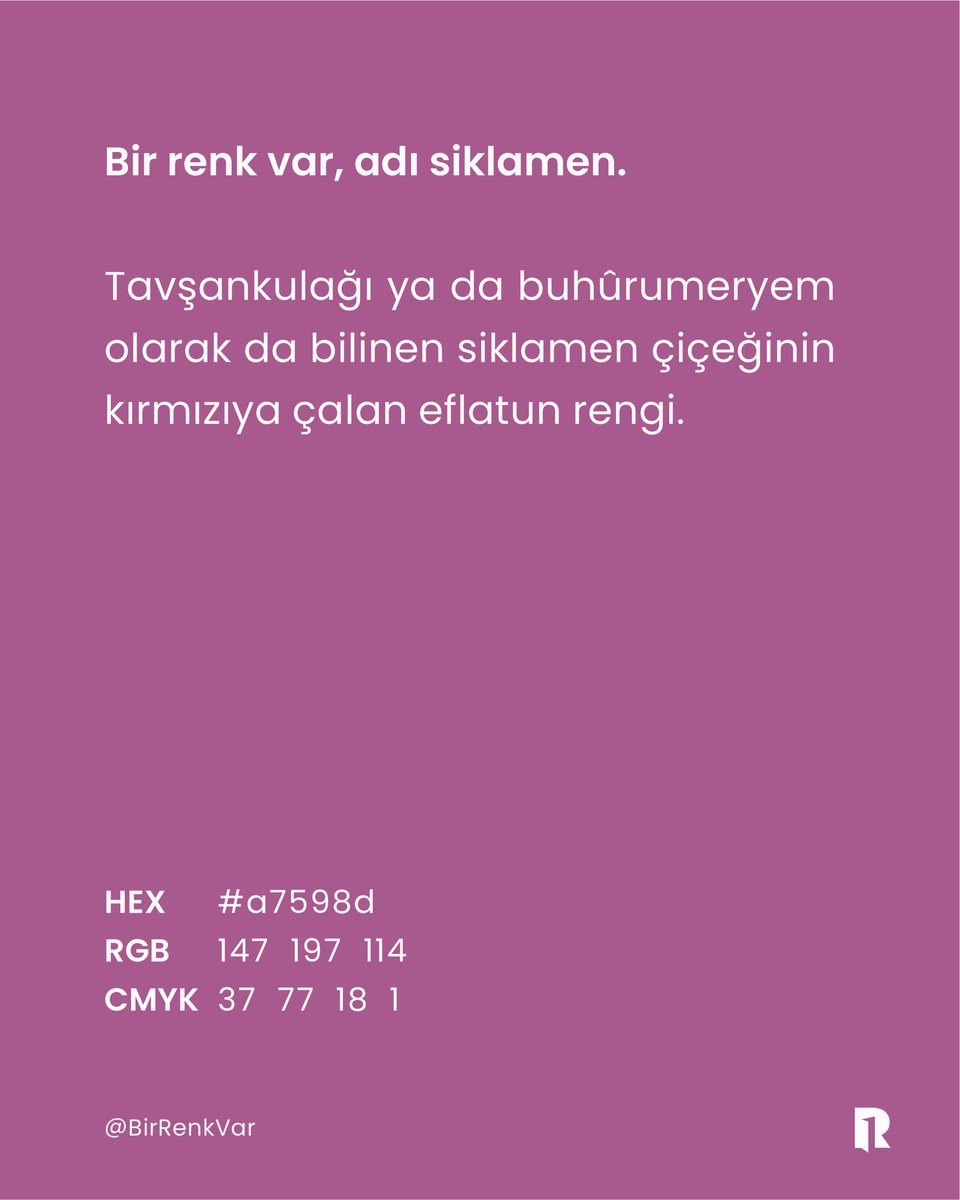 birrenkvar's tweet photo. Bir renk var, adı siklamen.
#a7598d #Siklamen #BirRenkVar https://t.co/VXWX5DV9XS