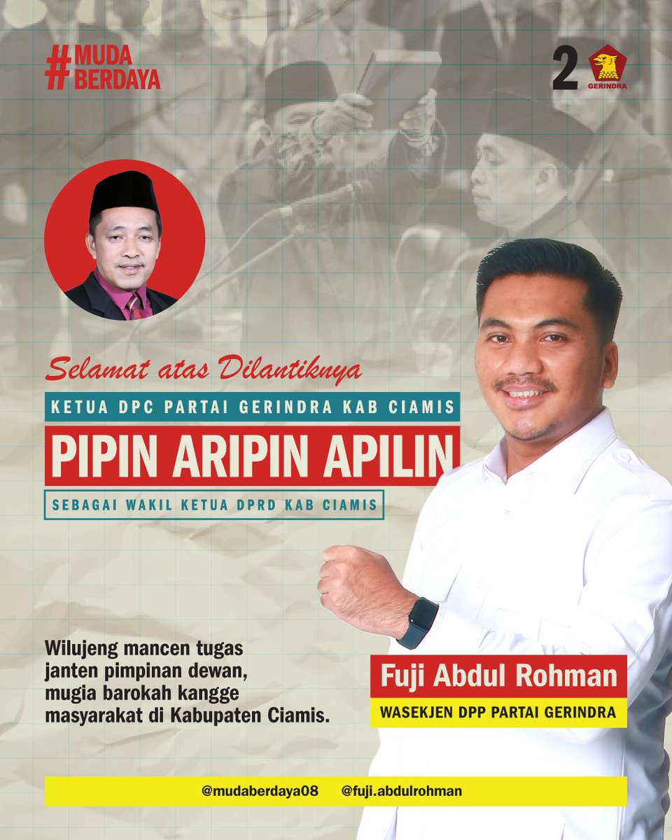 mudaberdaya08's tweet photo. Wilujeung mancen tugas janten pimpinan dewan, Bapa Pipin Arif Apilin. Mugia barokah kangge masyarakat di Ciamis

#mudaberdaya #ciamis #galuhnanjeur #prabowopresiden #kangfuji https://t.co/SrxwTMQpEF