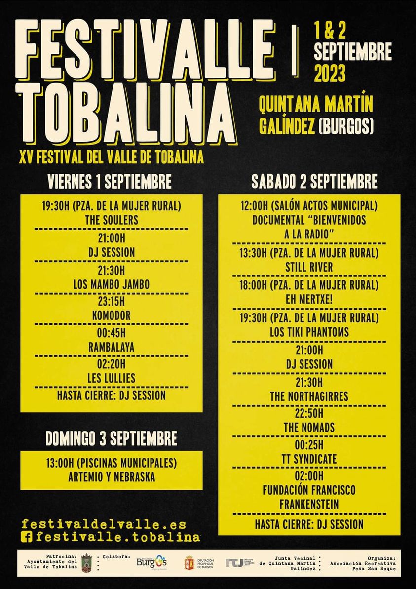 ErnestoQA's tweet photo. Un buen programa en el XV Festival del Valle de Tobalina (#Festivalle) #LosMambojambo #Komodor #Rambalaya #TheNomads #TTSyndicate https://t.co/VRyJHpyZAf