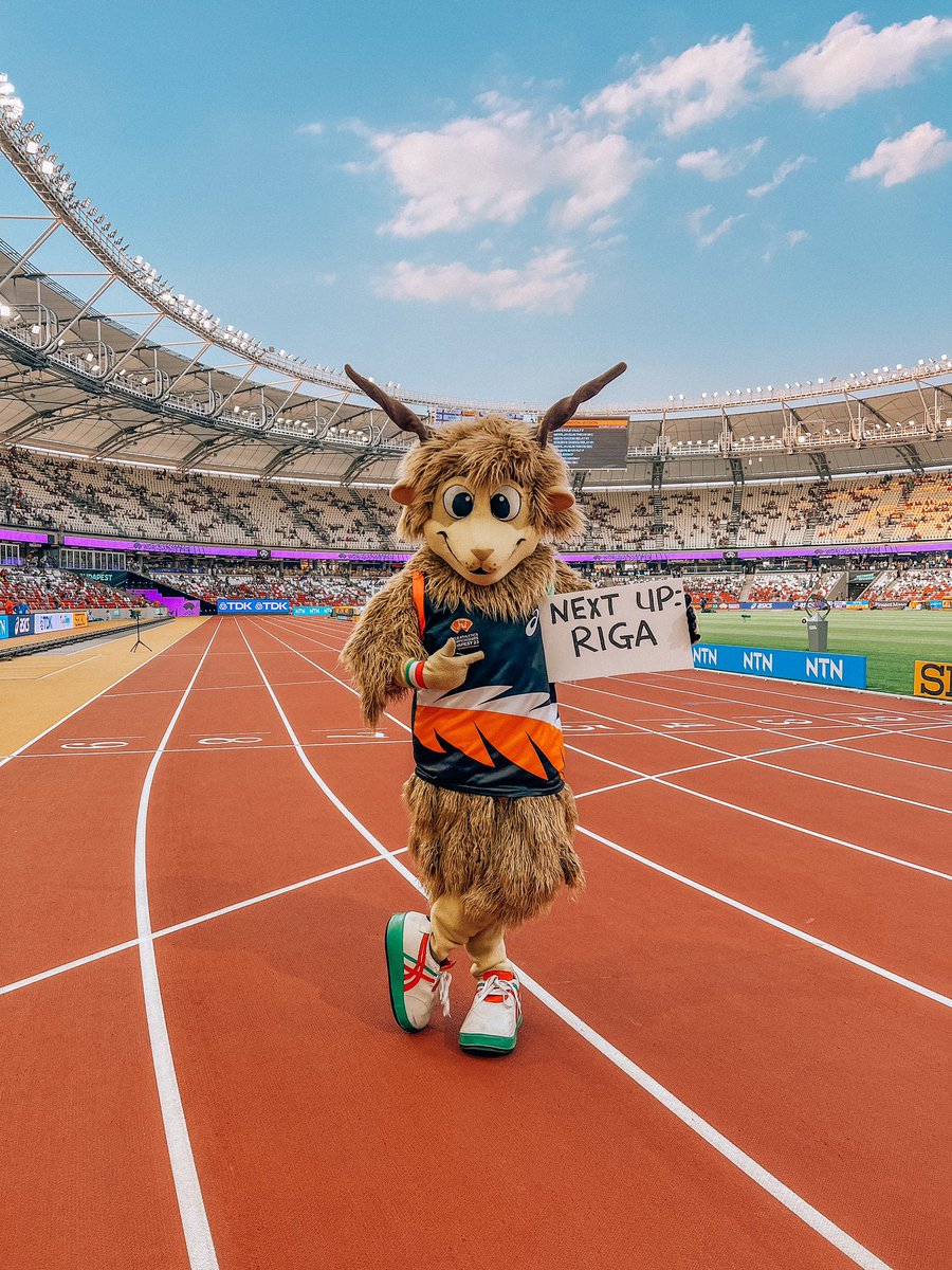 #WorldAthleticsChamps might be over, but athletics action for this year is not! @wabudapest23 mascot Youhoo knows what’s next: World Athletics Road Running Championships 23 in Riga! 🤩🇱🇻 Catch all the #wariga23 action on the streets of Riga on October 1! @WorldAthletics